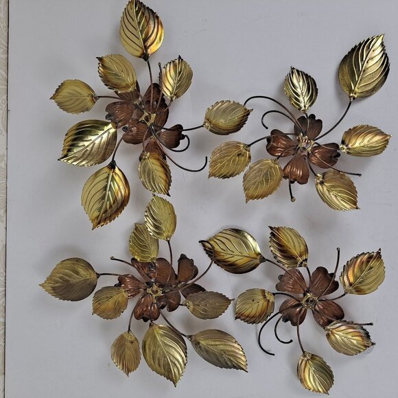 Copper & Brass Dogwood Flowers Wall Hangings Vintage Mid-Century Modern 4 Pieces - Picture 8 of 10
